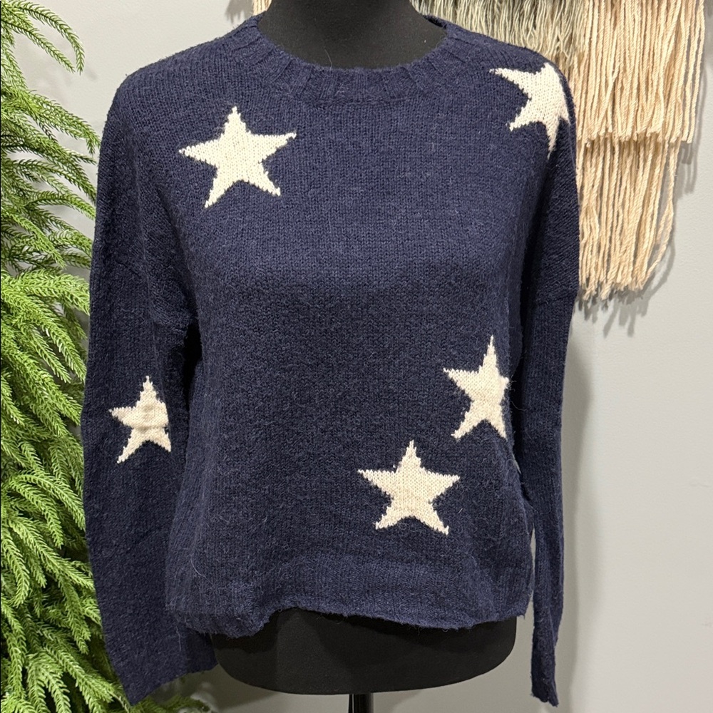 RAILS Star Print XS Sweater Navy Ivory Cozy Knit Pullover